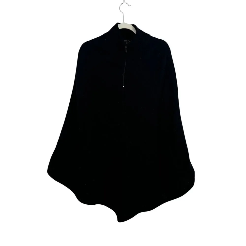Clothes by Revue Black 100% Wool Sweater Poncho Pockets FLAW Womens Size Medium